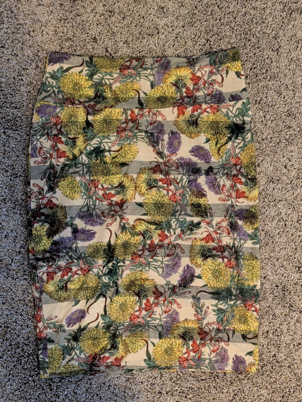 LuLaRoe Yellow Floral Pencil Skirt with Green and Purple Accents